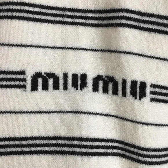 Miu Miu Black and Cream Striped Polo Long Sleeve - Picture 4 of 7